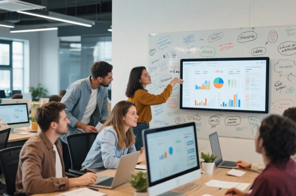 团队协作进行数据分析和头脑风暴