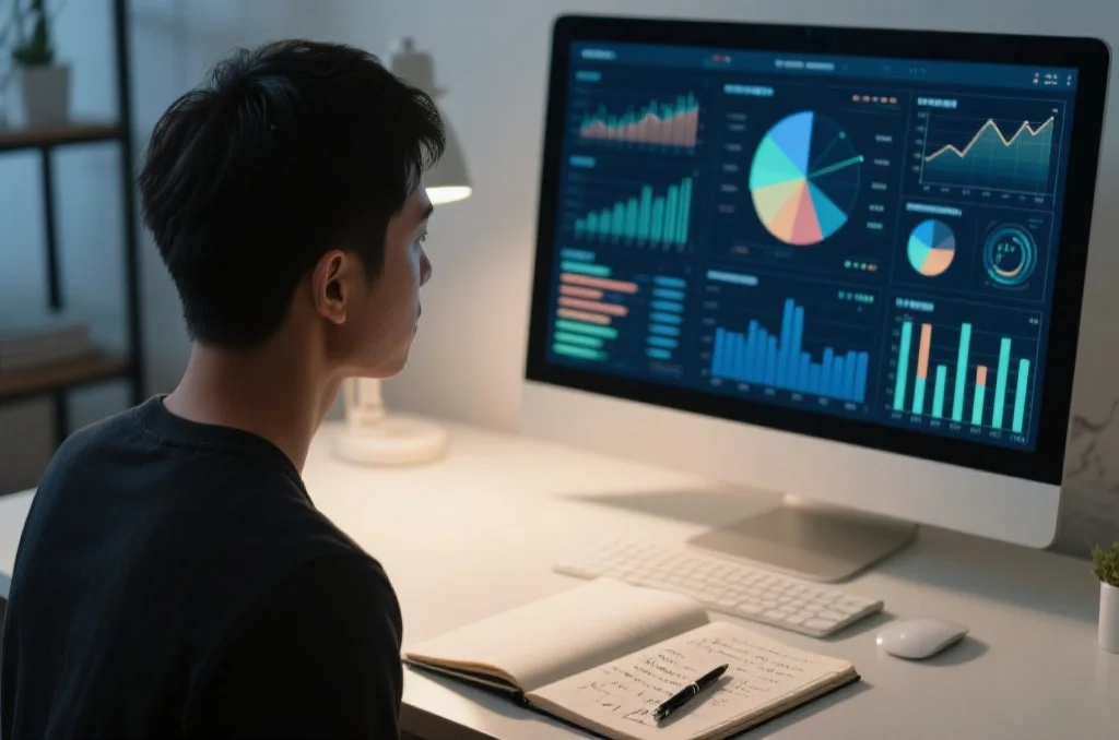 分析师在电脑前分析数据